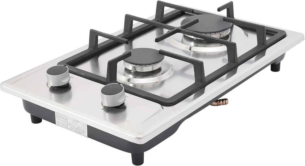 lousriyy 1.5m, Kogeplader, Gas komfur 2 Flamme med 3KW & 1.75KW brændere til LPG / naturgas, 51x31cm, Sølv, 3KW, 1.75KW, 4.75 kg