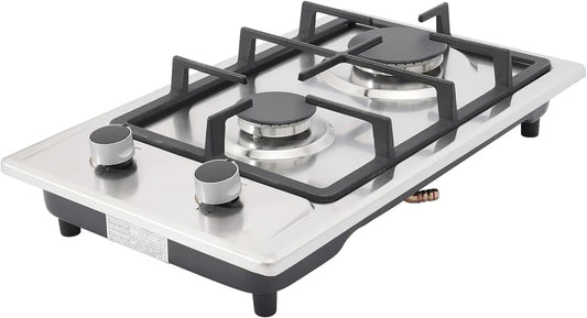 lousriyy 1.5m, Kogeplader, Gas komfur 2 Flamme med 3KW & 1.75KW brændere til LPG / naturgas, 51x31cm, Sølv, 3KW, 1.75KW, 4.75 kg
