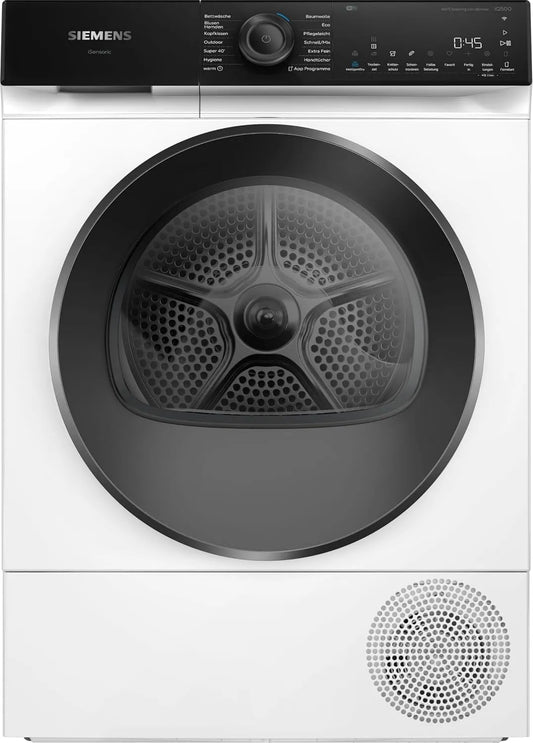 Siemens iQ500 WQ45H2BECO, Varmepumpetørretumblere, Smarter varmepumpetørrer 9 kg selvrensende, Sort, 9 kg, 85 cm