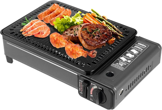 KOLHGNSE 2-in-1, Gødningsstoffer til naturgasbrug, bærbar camping komfur og gagrill Lille inkl. grill tilbehør sæt og kuffert 41, 5, Grå, 11cm