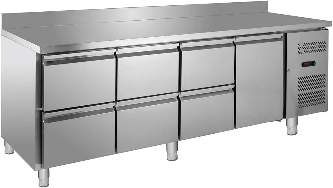 GastroHero GNH4260TN, Køleborde, Køleskab, 1 dør, 6 skuffer, 1 etage, rustfrit stål, Sølv, 230 V, 2230 x 700 x 850 mm, 173 kg
