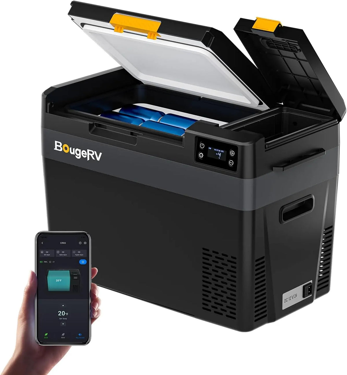 BougeRV CRX3, Køleskabe, kompressor køleboks 28L, op til -20 ° C, app kontrol, Sort, 28L, 12v, 230v, 240W