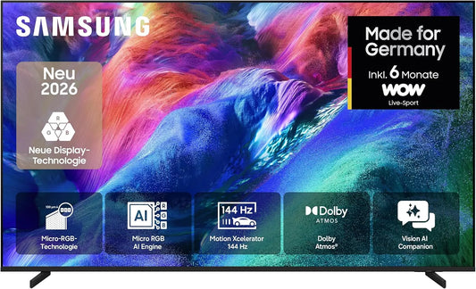 Samsung R85H, Bærbare TV'er, Micro RGB 4K 85 tommer (214 cm), UHD TV, Micro RGB HDR + & AI Engine for, Sort, 4K, 214 cm, 144Hz, 9 x 108
