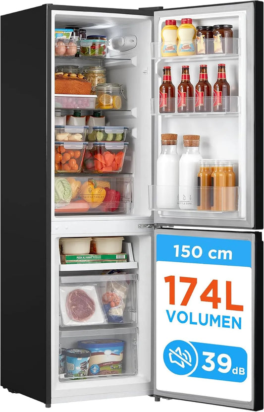 Comfee, Køle-/fryseskabe, 174L køleskabe-fryser kombination, 150cm H, 39dB, Low Frost, 180 ° flip- regal, Hvid, 174L, 150cm, 115L