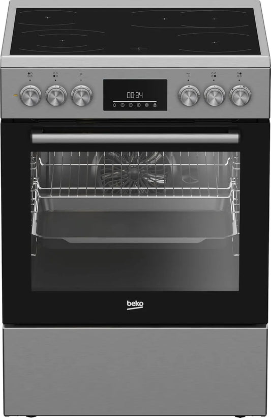 Beko FBM67320XS, Komfurer, fritstående komfur, 60 cm ovn, 72 l volumen, damprensning SteamShine, 8 typer, Sølv, 60 cm, 72 l