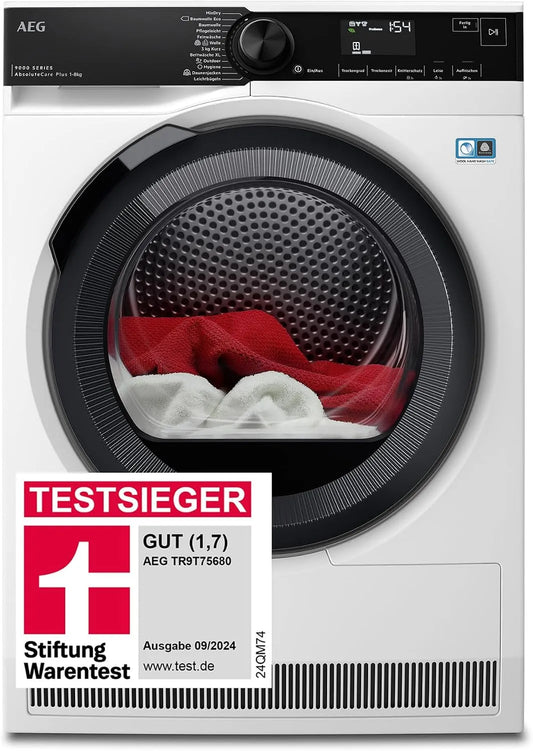 AEG 3D-Scan TR9T75680, Varmepumpetørretumblere, Heat Pump Dryer 8 kg, Serie 9000: AbsoluteCarePlus Down Tørring, Test Vinder, Sort, 8 kg, 75680 V