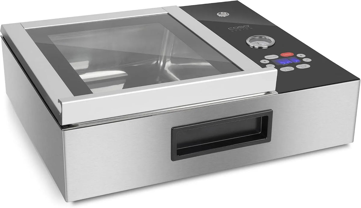 Caso, Til driftsspænding over 1000 volt, VacuChef Slim- Line - rustfrit stål kammer støvsuger, ultra fladt design, stærk, Sølv, 72 l, 30 cm