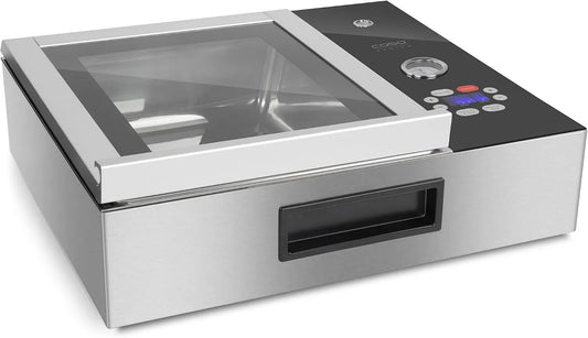 Caso, Til driftsspænding over 1000 volt, VacuChef Slim- Line - rustfrit stål kammer støvsuger, ultra fladt design, stærk, Sølv, 72 l, 30 cm