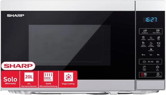 SHARP YC-MS02E-S, Solo-mikrobølgeovne, mikrobølgeovn 20L, sølv / sort, 800W mikrobølgeovn magt, fuldt digital kontrol, 20L, 800W
