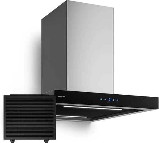Klarstein, Væghængte emhætter, Clearstein Valeria Island rækkevidde hætte - loft rækkevidde 632 m3 / h, touch, Sort / sølv, 23, 7 kW