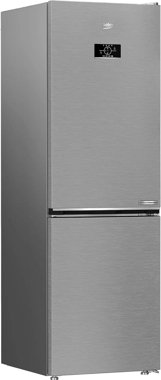 Beko B5RCNE365HXB, Køle-/fryseskabe, fritstående køleskabe-fryser, stort køleskab, 316 l, NoFrost, Glat Fit: 90 grader, Sølv, 90 g
