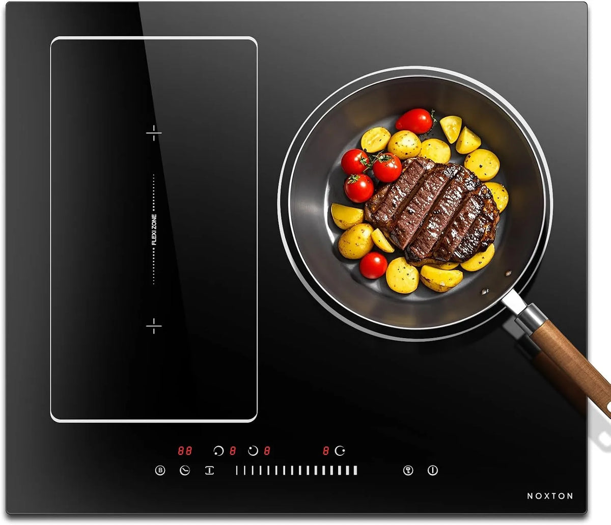 NOXTON, Kogeplader, Induktionsspole 60cm, induktionsspole 3 plader med flexzoner, 6800W, Sort, 60cm, 28 cm, 59 cm