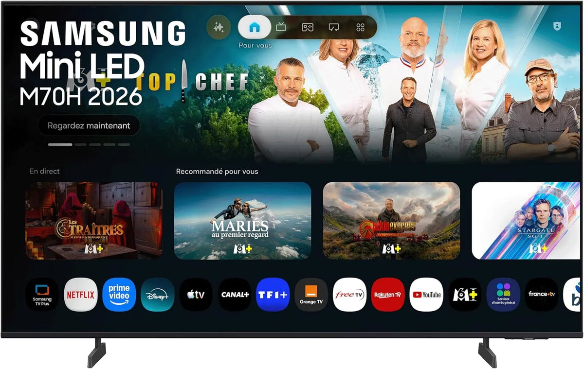 Samsung M70H, Bærbare TV'er, Smart TV 50 tommer Mini LED 4K, UHD, Mini LED HDR for fantastiske detaljer, Pure, Sort, Mini LED, 4K, 144 Hz