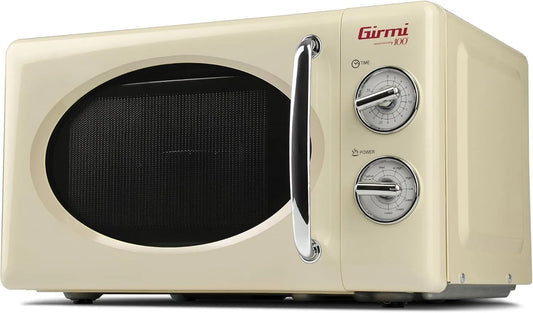 Girmi 30-Minuten-Timer FM21, Solo-mikrobølgeovne, Combi mikroovn i vintage design, 20 liter, 700 + 800 W, kombinationssmykker, Sort / sølv, 20 l