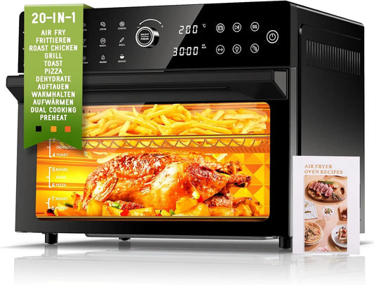 cookwise, Airfryere, 30L Varmeblæser XXL Mini ovn med LED touchscreen, Mini ovn med cirkulerende luft, Sort / sølv, 30L, 1800W, 28 v