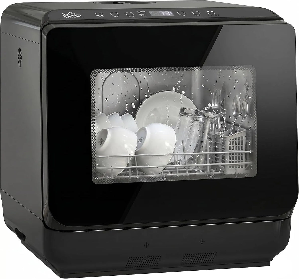 HOMCOM, Bordopvaskemaskiner, Mini opvaskemaskine med 4 tailor- made lofts 5 programmer, Sort, 45L, 6 L, 20 cm, 44.7L