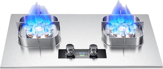 belund, Kogeplader, Gas komfur kogetop 2 brændere, rustfrit stål desktop og indlejret gas kogetop LPG, Sølv, 5.2 KW, 2.2 G
