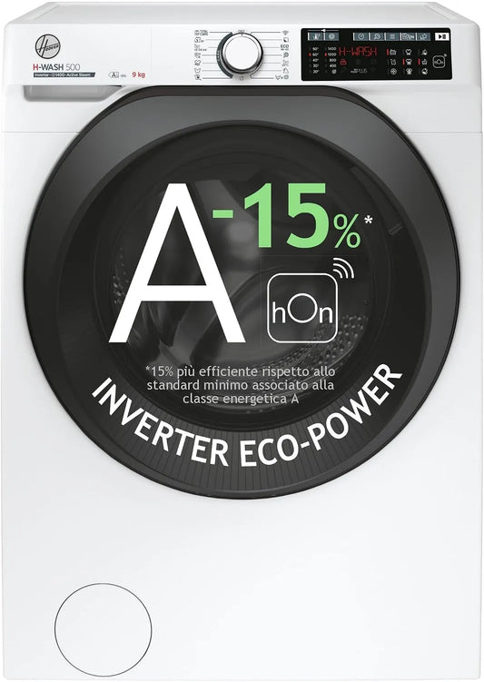 Hoover A-15 HW49AMBC7, Vaskemaskiner, H- WASH 500 vaskemaskine 9 kg, fritstående, frontlæsser, klasse %, 1400, Hvid, 500 v, 9 kg