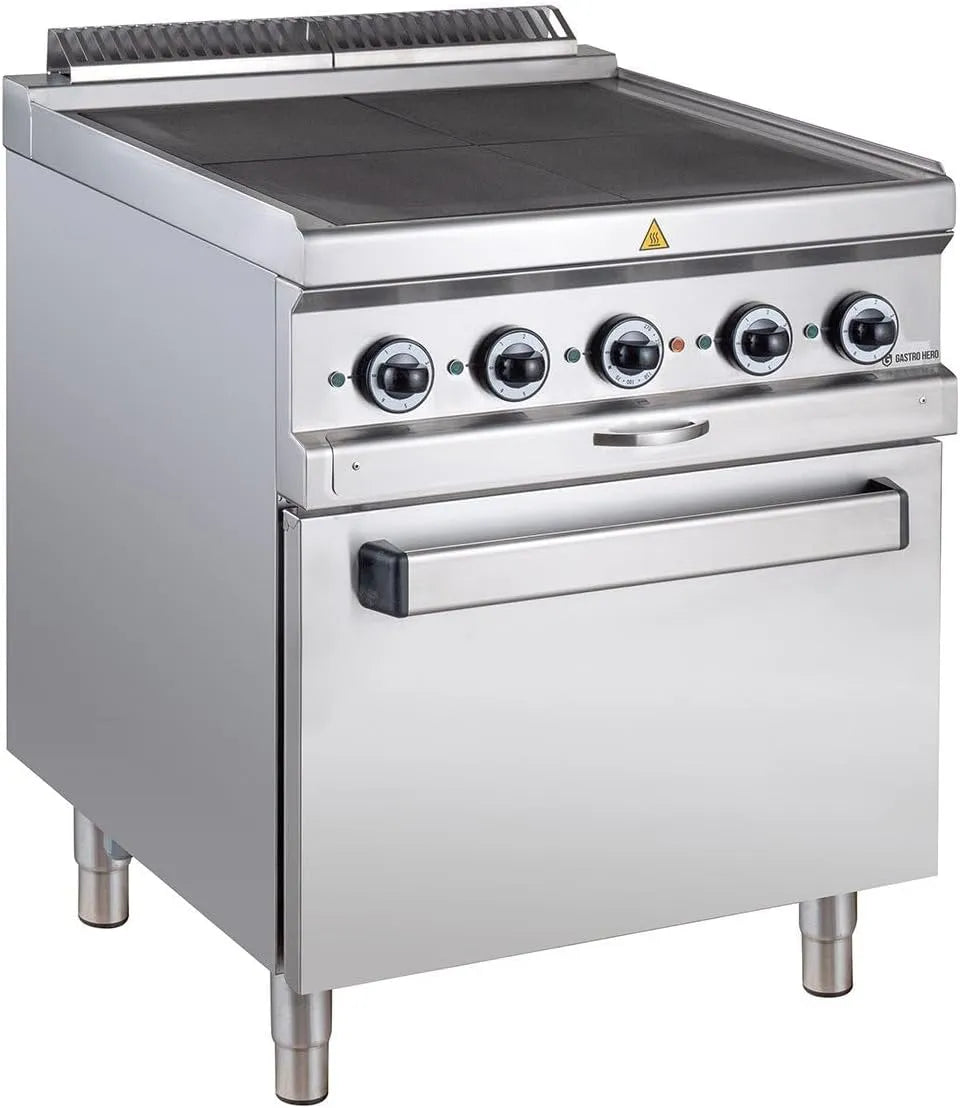 GastroHero D77E4FVPQ, Komfurer, elektrisk komfur med elektrisk ovn, rustfrit stål, Sølv, 2, 5 kW, 6 kW, 5 v, 12