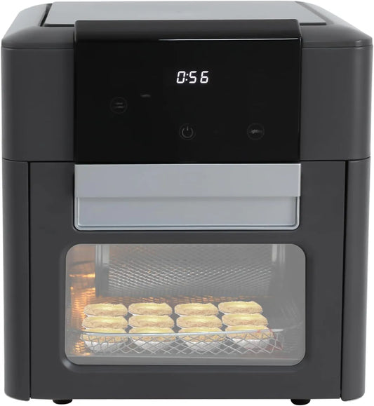 RUETERY, Miniovne, Mini ovn med recirkuleret luft, 12L varmluftovn med LED touchscreen, 12, Sort / sølv, 12L, 1600W, 2, 64 g, 10 l
