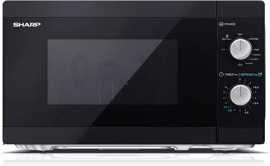 SHARP YC-MG01E-B, Mikrobølgeovne med grill, mikrobølgeovn med grill 20L, 800W mikrobølgeovn, 1000W grill, manuel styring, sort, 20L, 800W