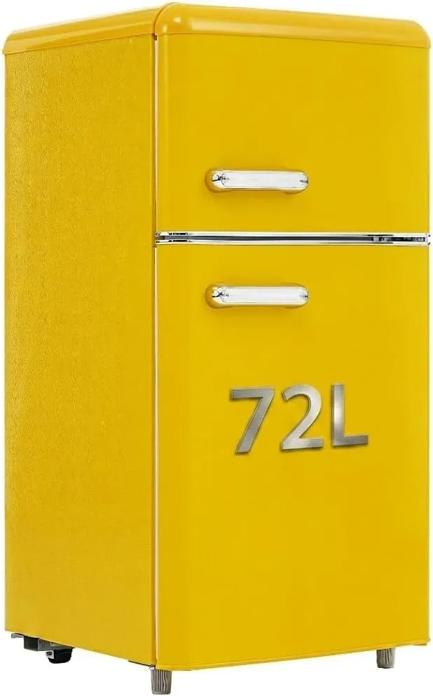 Lahoomu, Minikøleskabe, Refleksekøleskab, dobbeltdørskøleskab, 72 liter (med 21 liter frysevolumen), 120, Gul, 72 l, 21 l, 120 kW, 51 l