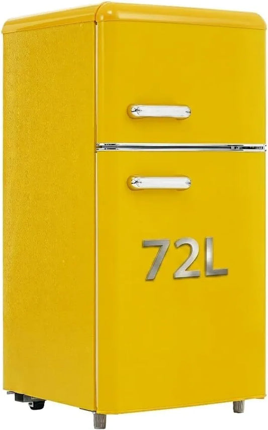 Lahoomu, Minikøleskabe, Refleksekøleskab, dobbeltdørskøleskab, 72 liter (med 21 liter frysevolumen), 120, Gul, 72 l, 21 l, 120 kW, 51 l