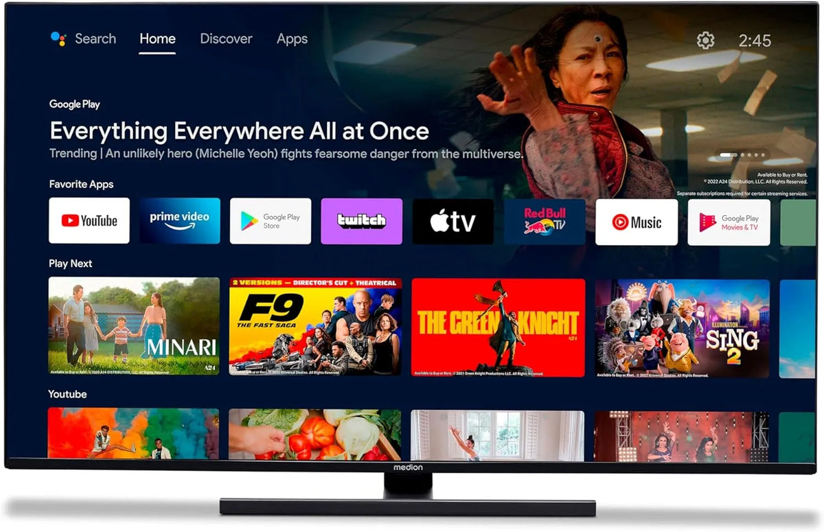 MEDION X14307, TV'er, (MD 31170) 108 cm (43 inches) QLED-tv (Android TV, 4K, Dolby Vision HDR, Dolby, Sort, 108 cm, 43 inch, QLED