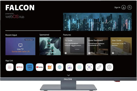 FALCON WORLD CLASS TECHNOLOGY 12V/24V, TV'er, FALCON 22 tommer Fuld HD LED-tv LG WebOS SMART WiFi Camping Motorhjem 12V / 24V, Sort, 12V, 24V