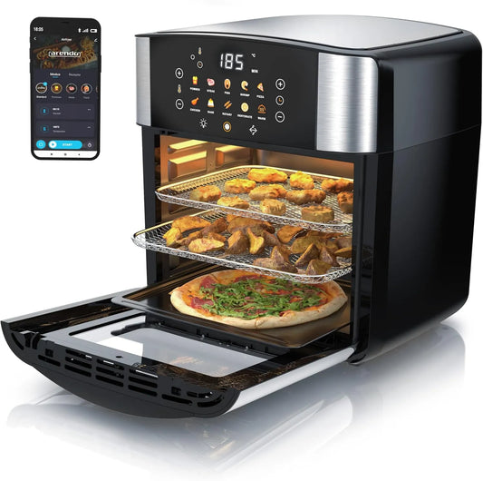 Arendo, Airfryere, Hot Air Fryer XXL Smart Wlan - Ekstra store 16 liter - Ovn Conveyed luft - Grill, Sort / sølv, 16 l, 1800 w, 24 cm, 37 cm