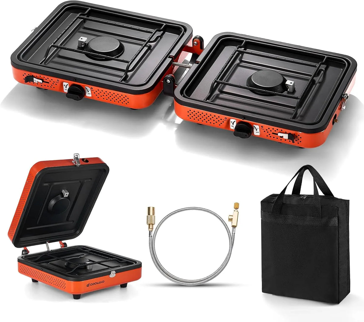 Odoland, Campingovne, Portable 2 Brenner Camping Cooker, 4400w Camp Stoke Light Gas komfur til udendørs, Grå, 4400w, 2200W