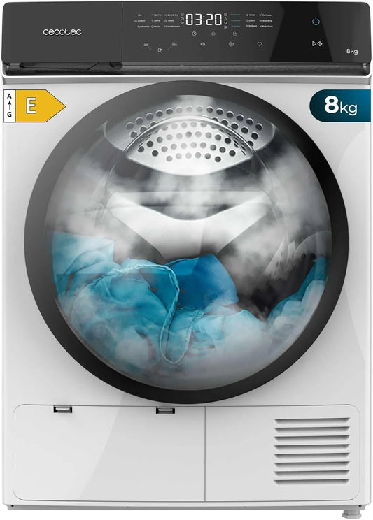 Cecotec, Varmepumpetørretumblere, Heat Pump Dryer Bolero DressCode Dry 8400. 8 kg, Energy Class E, Fuld Touch, 15, Sølv, 8 kg, 9 kg