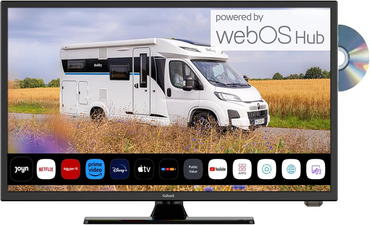Gelhard 230Volt DVB-S2/C/T2, TV'er, GTV2456 LED Smart TV 24 inches med DVD og Bluetooth DVB- S2 / C / T2 til 12V og, Sort, 230V, 2 G, 2456 L