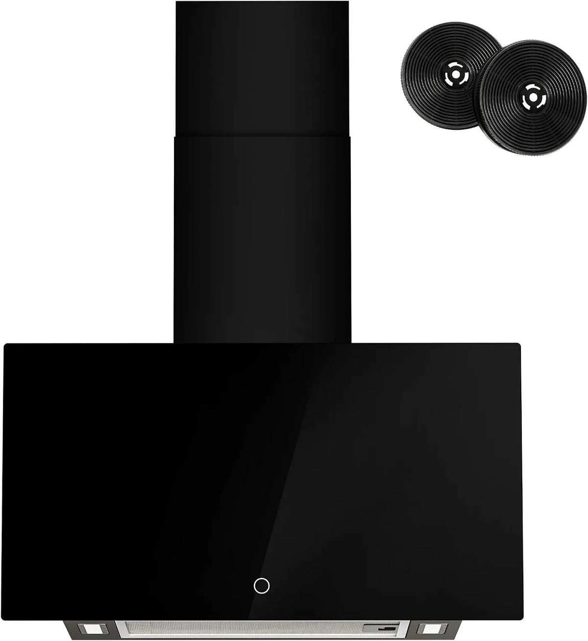 FIREGAS inkl.5-lagiger 5-lag, Væghængte emhætter, område hætte 60cm med børsteløs DC motor, cirkulation eller udstødning, header, Sort / sølv