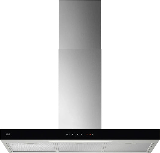AEG GB67D91HL, Væghængte emhætter, område 6000 med ventilationsfunktion 90cm - Pejs hætte med glas - Udstødning og, Sølv, 90cm, 74 dB