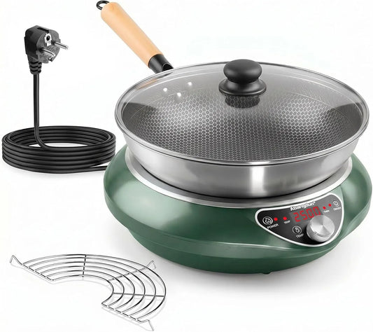 Abangdun 190-275V 18-Stunden-Timer, Kogeplader, Induktionskogeplade med wok, 2500W induktionskogeplade 1 plade, Sort, 275V, 2500W, 200W, 220V