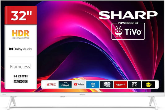 SHARP 32HE2745EW, Bærbare TV'er, TV 32 tommer Smart TV med HD- klar opløsning og HDR, Sort, 80 cm, 32 inch