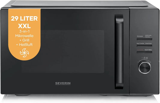 SEVERIN, Mikrobølgeovne med grill, mikroovn med grill og varm luft funktion op til 240 ° C., varm luft, Sort, 900 W, 29L, 2 g, 31, 5 cm