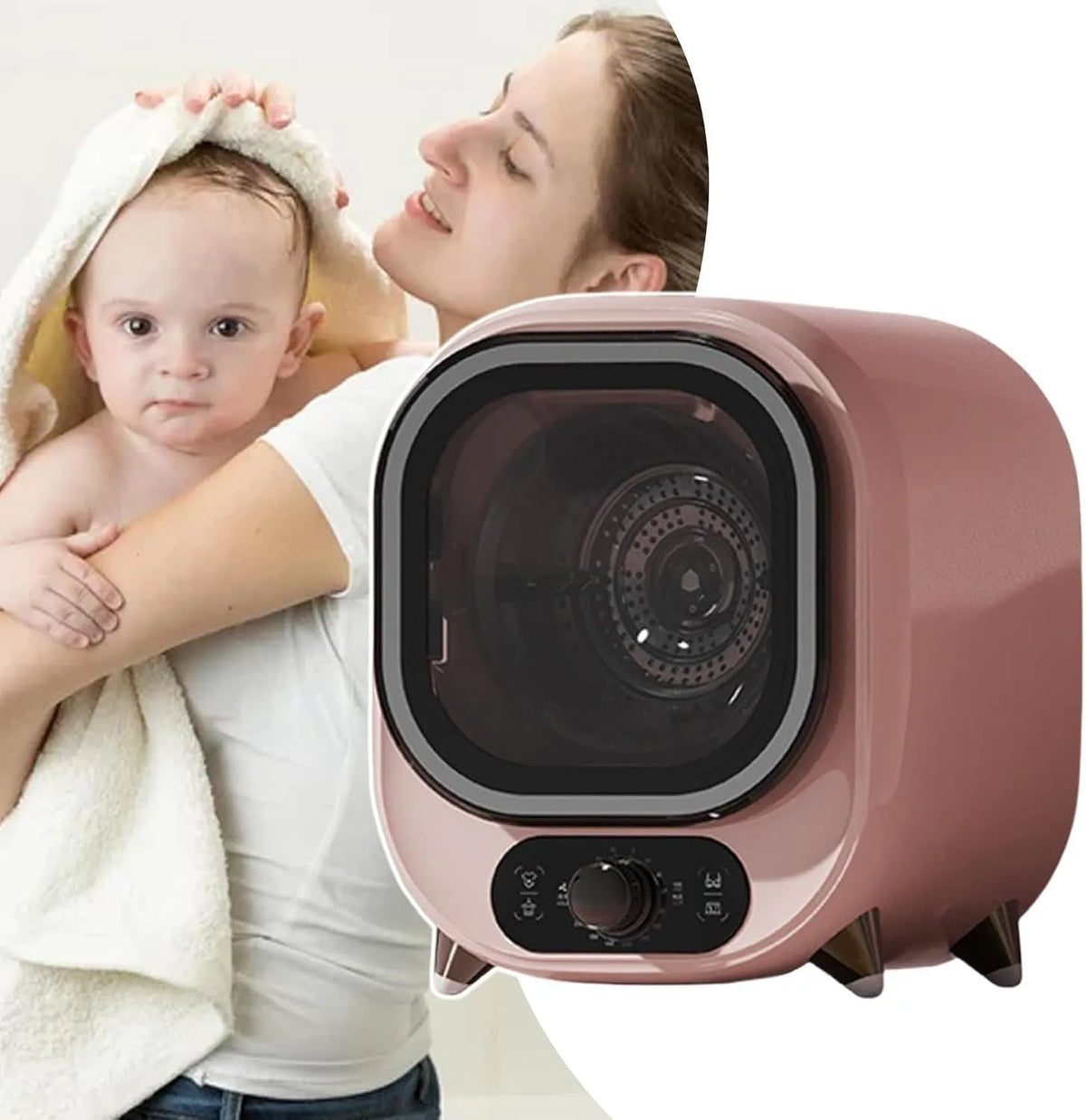 HCAUYNN, Aftrækstørretumblere, Mini- tørretumbler med 0, 8 kg kapacitet, med støvfilter, 60 ° C termostat, Sølv / lyserød, 0, 8 kg, 60 g, 450 W