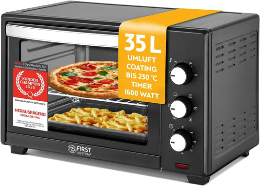 TZS First Austria, Miniovne, TZS Første Østrig - Minibakingofen 35L 1600W - Mini Bakingofen Pizzaofen, Sort / sølv, 35L, 1600W, 230 g