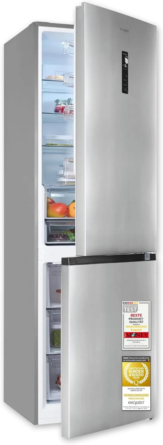 Exquisit KGC5350, Køle-/fryseskabe, Udsøgt Køleskabe - No Frost - 347 l - Inoxlook, Hvid, 347 l, 243 l, 104 l, 39 dB