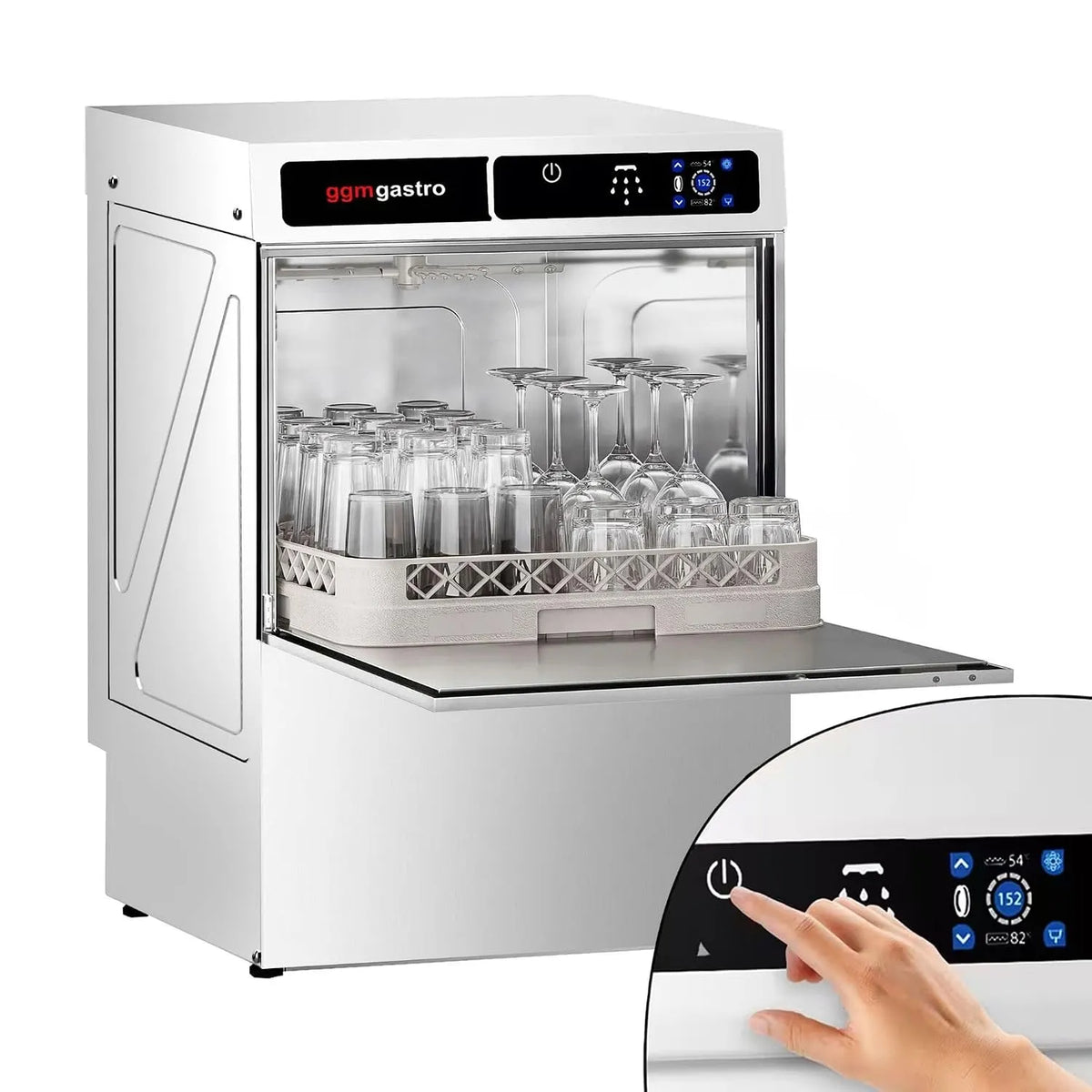 GGM Gastro, Gas- tro- skylninger, Glas Vaskemaskine Touch 3, 30 kW 350x350 mm, Gennemsigtig, 3, 30 kW, 350x350 mm, 425 mm, 465 mm
