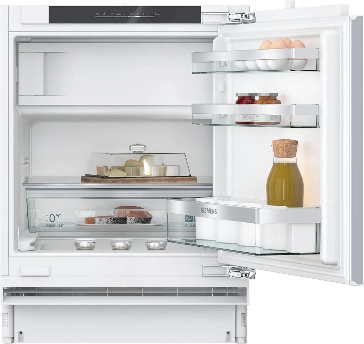 Siemens KU22LADD0 iQ500, Køle-/fryseskabe, Smarter underbygning køleskab med fryser, 82 x 60 cm niche, 110 L, hyperFresh, Hvid, 22L, 82 x 60 cm