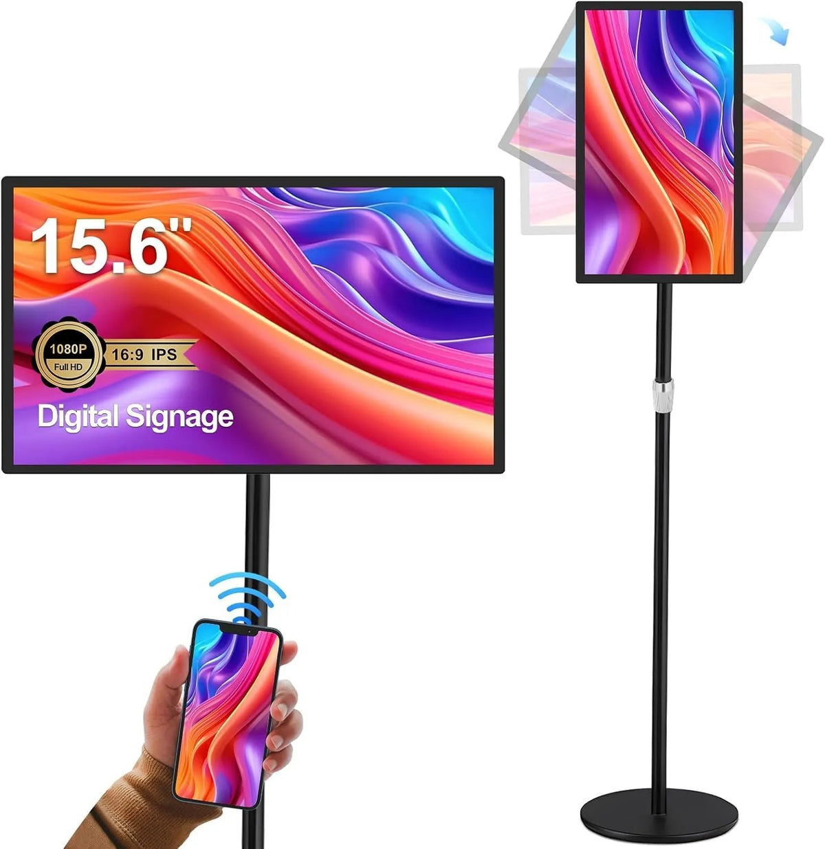 AYSTekMann 64GB, Digital signage skærm Indendørs interaktive LCD Touch skærm Kommerciel reklame, Sort, 5G, 4G, 64G, 1920 x 1080