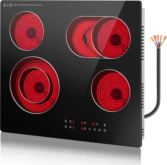 GRACEALL EU46T1-1R, Kogeplader, 60 cm Glas keramisk kogepunkt 4 zoner, infrarød elektrisk kogepunkt bygning i, Sort, 60 cm, 230V, 6300 W