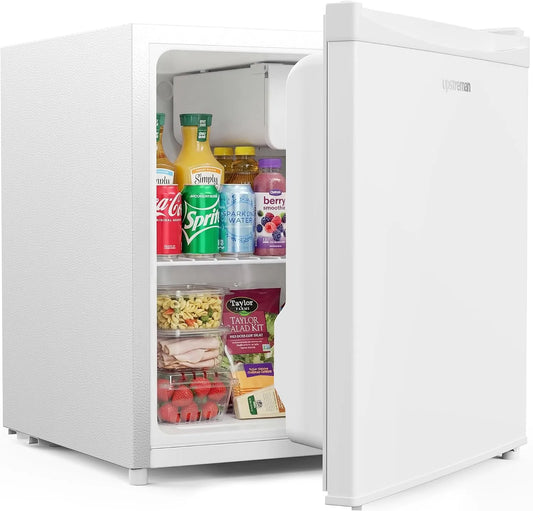 Upstreman FR17, Minikøleskabe, Mini Køleskab 46L med iskappe, temperaturstyring, energibesparende, dørstop, Hvid, 46L, 49 x 47, 8 x 45 cm, 5 v