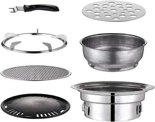 HBDNZMBDLS, Transportable grillapparater, Bærbar koreansk kulkulovn, rustfrit stål rund grill ovn, Sølv