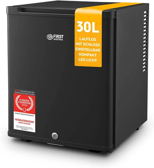 TZS First Austria, Minikøleskabe, Mini Køleskab 30L helt stille - Lille mini køleskab, udskiftelige dørstop &, Hvid, 30L, 22 dB