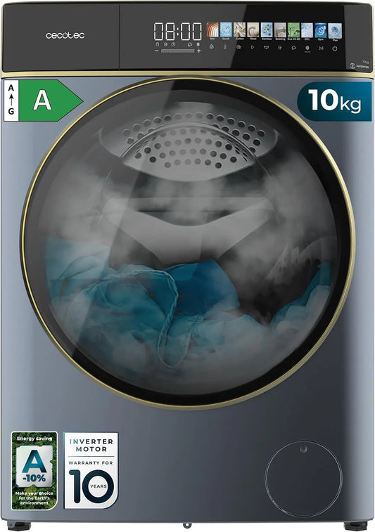 Cecotec, Vaskemaskiner, vaskemaskine 10kg forlæsser Bolero DressCode 10900 Inverter FullColor Ice Blue A, Blå, 10kg, 1400 rpm, 10.3 ', 52 cm