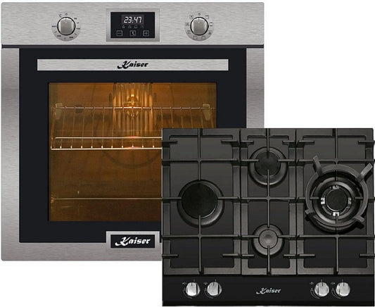 Kaiser, Ovne, Multifunktionen+60cm 6323+KCG ovn sæt EH 6323 + KCG 6394 / 3, rustfrit stål, Sølv / sort, 60cm, 79L, 3, 8 KW, 73 L